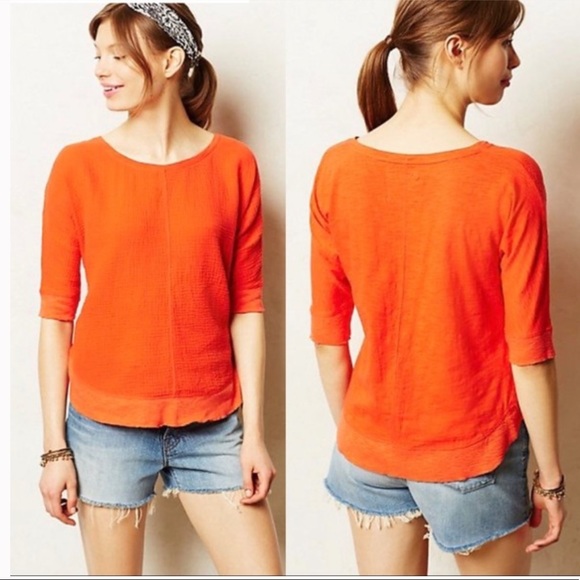 Anthropologie Tops - Anthropologie Orange Gauze Circle Tee Shirt Top